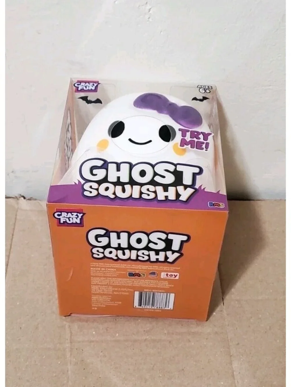 RMS Crazy Fun Ghost Squishy Halloween Sensory Squeeze Toy White Purple Bow NWT